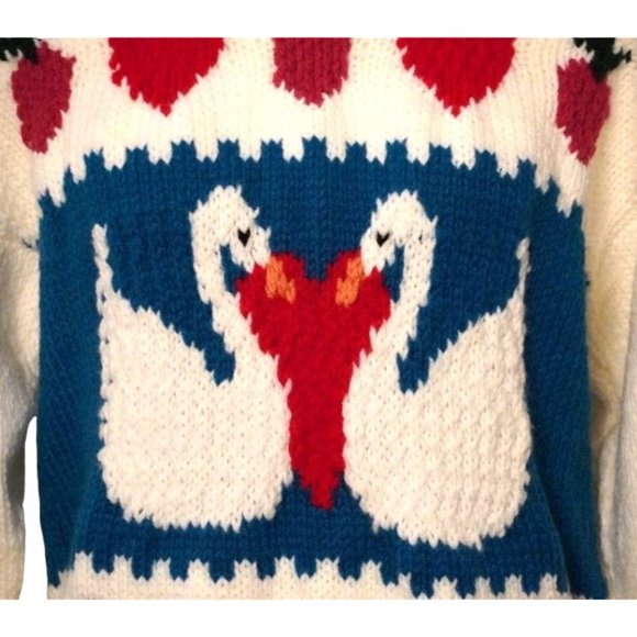 Vintage Goose Heart Sweater, Hand Knit Pullover, Thick Kawaii Cute Sweater, - Picture 2 of 9